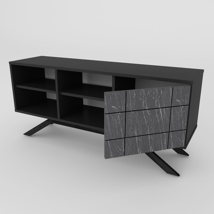 Hanah Home Soporte de TV Negro y Mármol con Diseño Industrial